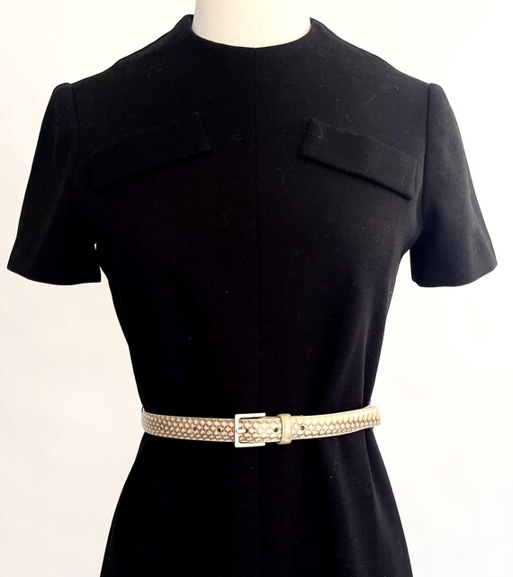 Vintage 60s Black Dress Vintage Short Sleeve Dresses Made by Laura's St Clairsville Minimalist Classic Mod Solid Black Knit Midi Dress XS S