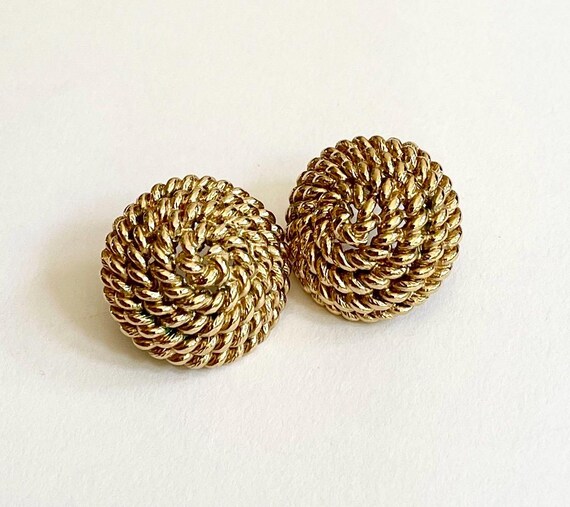 Circular Gold Rope Earrings 80s Vintage Gold Tone Costume Jewelry Round Circle Twisted Rope Minimalist