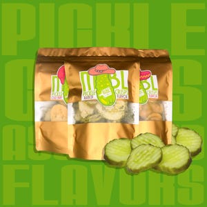 Pickle Crisps – Ranch, Spicy Atomic, Fiesta, Old Bay, Garlic Parmesan Flavors, Crunchy Freeze Dried Dill Pickle Snack Shelf-Stable