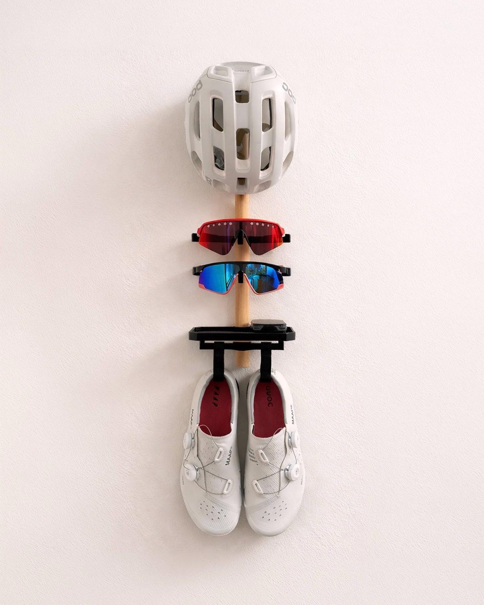 Wall Mounted Cycling Gear Rack: Standard Size, Natural Color