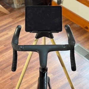 Indoor Cycling iPad Stand – Zwift Tablet Holder with Hardwood Legs – Trainer Tablet Setup