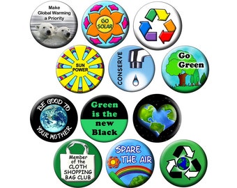100 Pack of  Earth Day Climate  Change Buttons - RECYCLERS PACK - I00 Global Warming Mother Earth - 1.25" Pin-Back Ecology Buttons