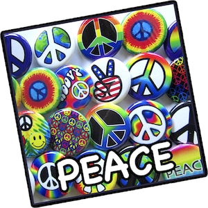 112 PEACE Pins in 2 sizes 1.25&quot; or 2.25&quot; COLORFUL, PSYCHEDELIC Peace & Love Groovy Hippy Pin-back Buttons (Badges) for purses, jackets, etc.