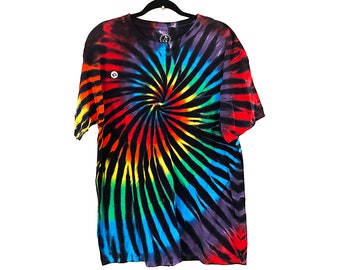 XL RAINBOW Black Tie Dyed Spiral Tee - Last one in stock of the Extra Large Rainbow Black Spiral Pattern • 100% Cotton • Made in the USA