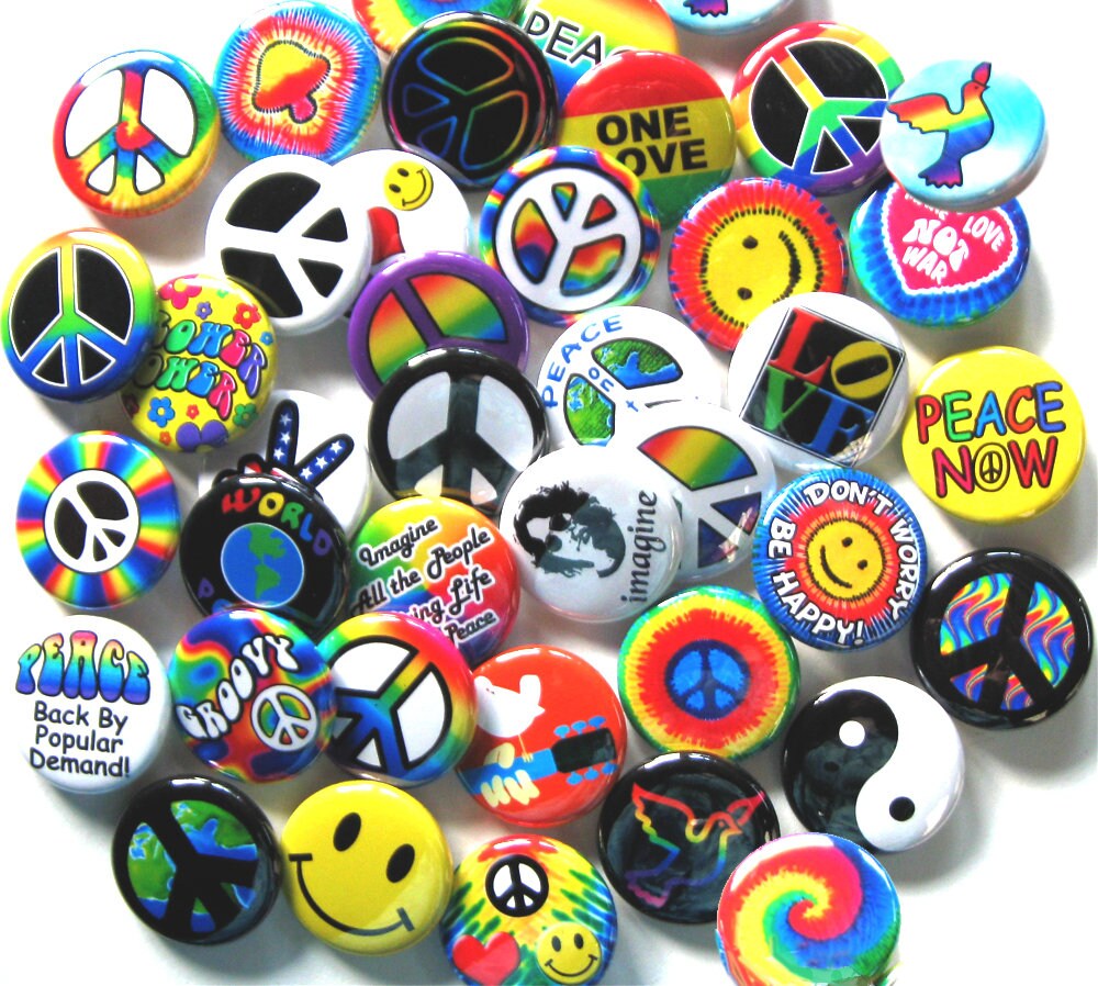 24 Pin Pack GROOVY BUTTONSColorful Hippie Peace and Love Pins Etsy