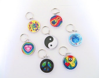 Choose a Groovy Keyring from this Colorful Array of Awesome Hippie Keychains 1.5" ROUND KEYRINGS!