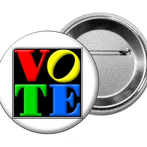 4 Color Vote Pin - Colorful Retro Style Large Round 2.25 inch VOTE Pin-Back Button Badge