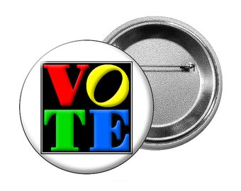 4 Color Vote Pin - Colorful Retro Style Large Round 2.25 inch VOTE Pin-Back Button Badge