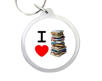 I HEART BOOKS Keyring 1.75" Keychain for Students, Librarians and Book Lovers Everywhere!