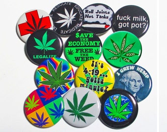 CHOOSE ONE LG Pin - You choose one 2.25" Pinback Button from 13 Cannabis-420 -Weed-Pot Related Pins - Marijuana themed Pin-Back Badges