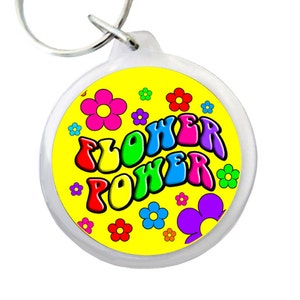 FLOWER POWER Keyring 1.75&quot;  Awesome &quot;Flower Power&quot; Hippie Keychain with Flowers