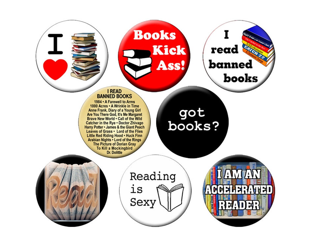 Reading Pins Choose 1 Book Button From 8 Book-lovers Themes - Etsy