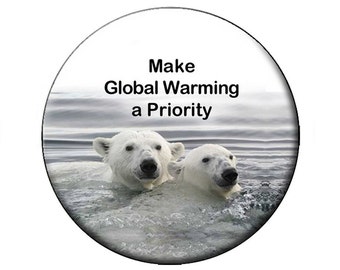POLAR BEAR MAGNET  "Make Global Warming a Priority" Photo Fridge Magnet 2.25" Flat-Backed Fridge Magnet