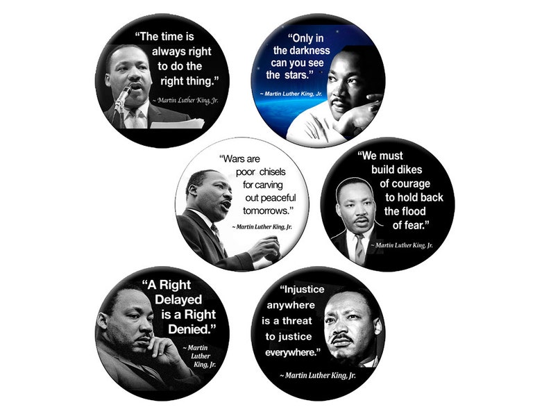 6 Small MLK Pins or Magnets Pack of 6 Small 1.25 Martin Luther King Quotes on Six Buttons or Magnets image 1