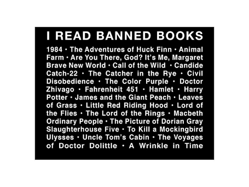 BANNED BOOKS TOTE 100/% Cotton Shopping Bag w Banned Books List for Librarians Book-Lovers and Readers Choose Word Cloud or Rectangle Layout