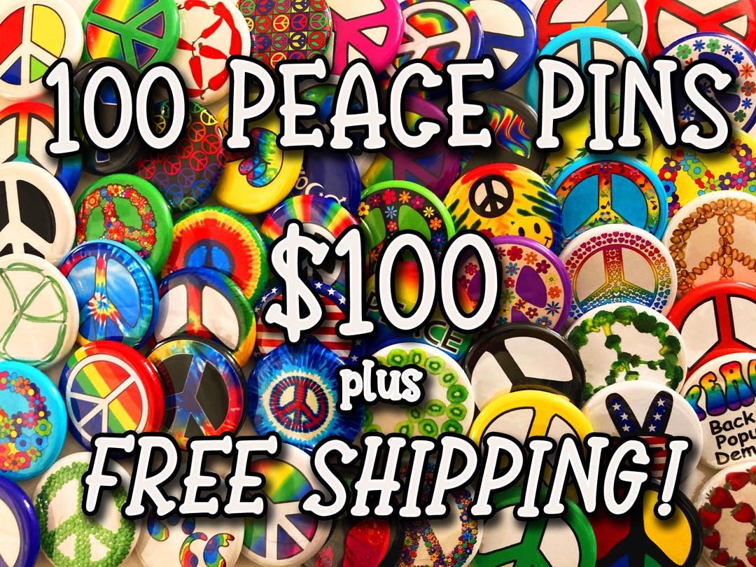 100 PEACE SIGN Pin Back Buttons 1.25" Anti-war Pacifist Groovy Hippie ...