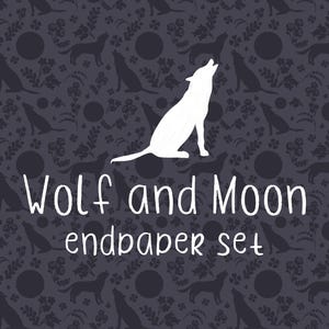 Printable Wolf Full Moon Endpaper for Book Binding, Romantasy and Fanfiction Digital Pages for Journaling