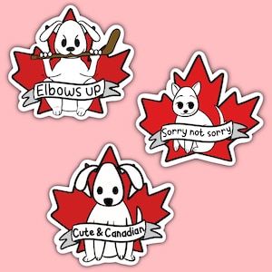 Autocollants canadiens mignons pour les amoureux des chiens, autocollant holographique feuille d'érable du Canada, autocollant patriotique coudes en l'air