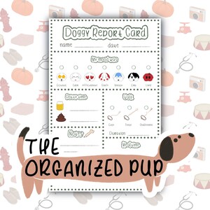 Tarjeta de informe imprimible para el cuidado de perros y el registro de guardería de perros, tarjeta de informe de alojamiento de perros estética descargable para el final del cuidado, PDF