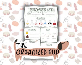 Tarjeta de informe imprimible para el cuidado de perros y el registro de guardería de perros, tarjeta de informe de alojamiento de perros estética descargable para el final del cuidado, PDF