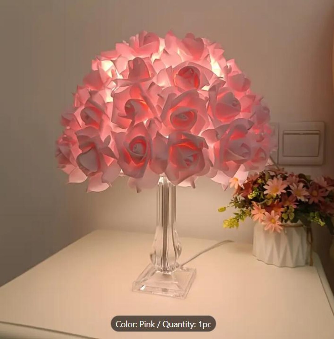 Elegant Pink Rose Petal Table Lamp Shade, 12.6inch Fit With Metal — free download