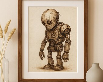 Melancholy Machines Steampunk Art Print | Sad Robot Illustration | Printable Industrial Wall Decor