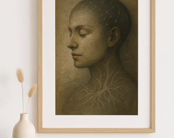 Surreal Spiritual Portrait Wall Art | Mystical Woman Printable | Boho Heritage Symbolism Art | Ethereal Roots and Constellations Artwork