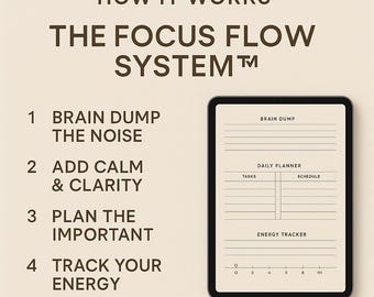 The Focus Flow System™ | ADHD-Friendly Planner for Overwhelm, Clarity & Daily Momentum