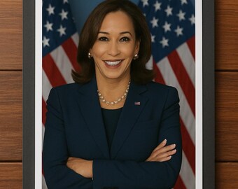 Kamala Harris Official Portrait Digital Print – Patriotic Vice President Wall Art, American Flag Office Decor