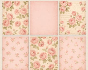 Vintage Floral Junk Journal Papers- Printable Shabby Chic Scrapbook Paper-Pink Cottagecore Backrounds