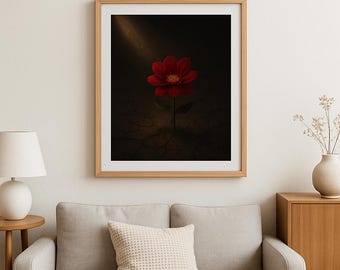 Resilient Bloom – Botanical Wall Art | Flower Rising Through Cracked Earth | Symbol of Strength and Hope