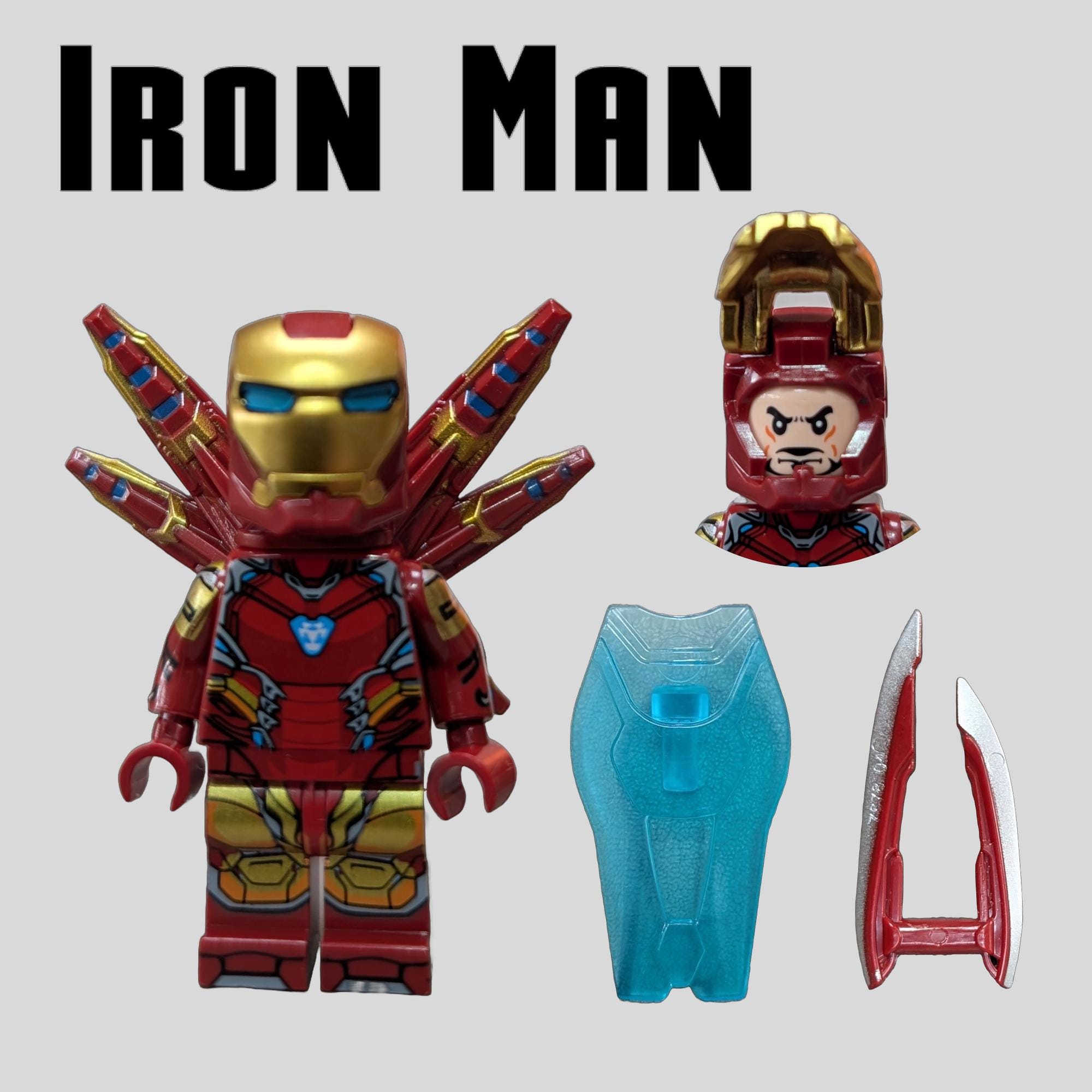 Iron Man MK50 Minifigure: Custom Nano Armor, Shield Blade