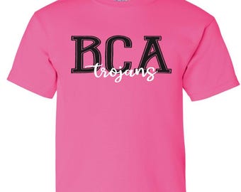 BCA Varsity Trojans Gildan Safety Pink Tee