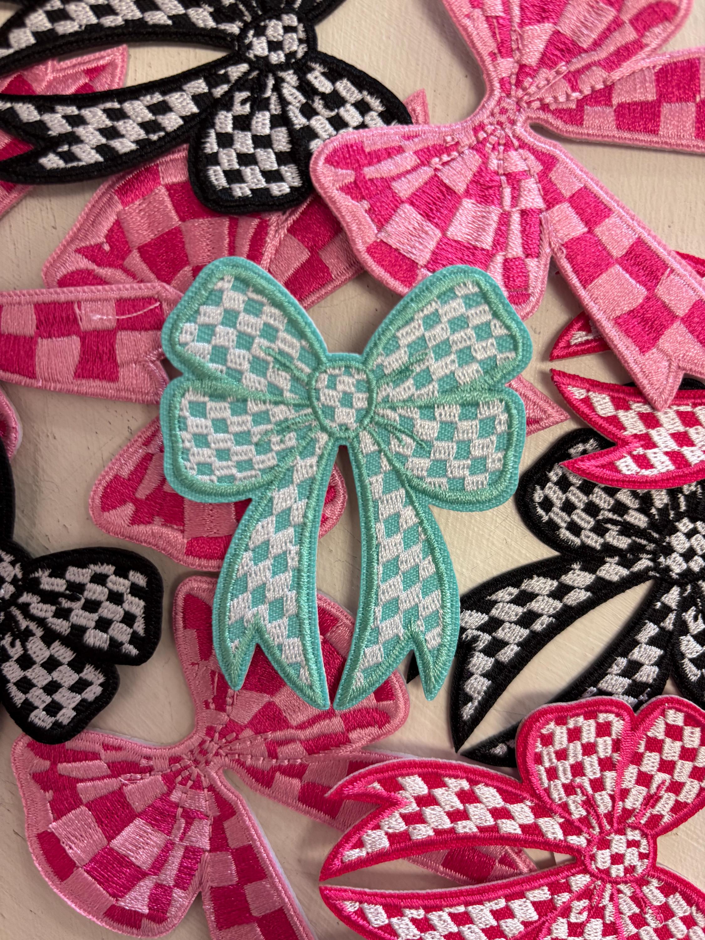 Checkerboard Bows, Hat Patch, Iron on