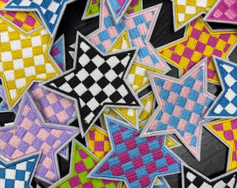 Checkerboard Star, Hat Patch, Iron on
