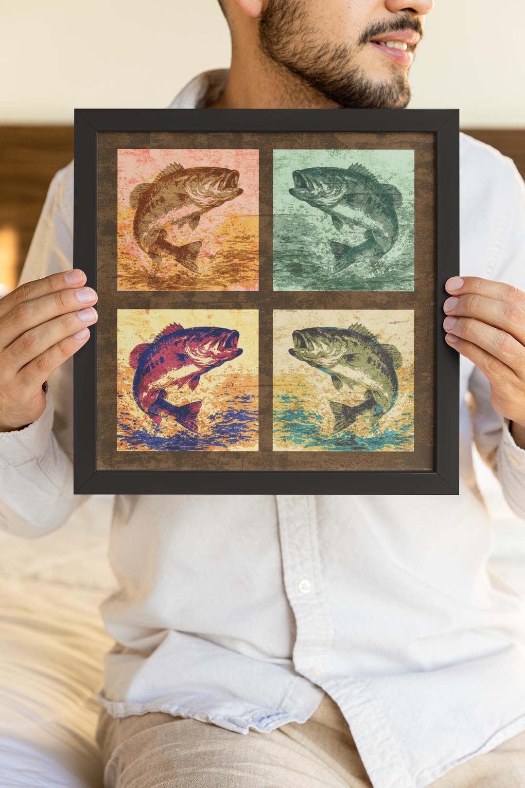Retro Large Mouth Bass Fish Pop Art: Vintage Themed Fishing Decor on ...
