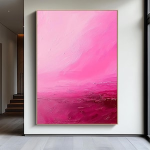 Modern Abstract Colorful Acrylic Painting, Vibrant Pink Minimalist Canvas, Abstract Art, Aesthetic Home Decor