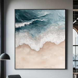 Wave Sea Landscape Oil Painting, Blue Painting, Texture Wall Art, PaintingsImpressionism Art, Dining Room Wall Pictures, Living Room Painting