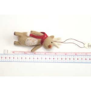 Winter deer figurine, needle felted Reindeer ornament tan deer with a red scarf, woodland Christmas gift image 10