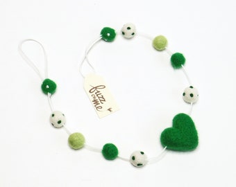 St Patrick's green heart + tiny felt ball short miniature garland for small tree, doll house decor, friends gift