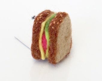 Miniature Felt Sandwich Brooch: Needle Felted Foodie Gift