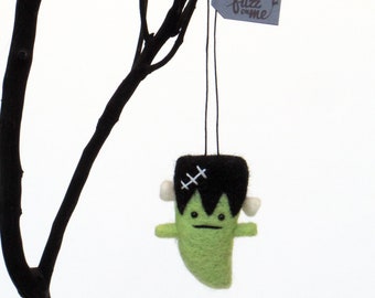 Miniature Halloween Ornament, Needle Felted Frankenstein, Table Top Small Tree Decor
