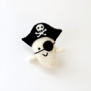 Needle Felted Halloween Ghost Brooch: Miniature Pirate Pin, Fall gift