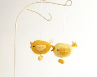 Spring yellow felt bird ornament, needle felted bird couple, table top miniature tree decor, easter gift