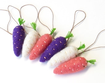 Adornos de zanahoria pequeños de fieltro con aguja: decoración de Pascua de primavera, verduras de fieltro en miniatura