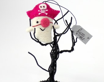 Needle Felted Ghost Ornament – Pink Pirate Mini Halloween Decor