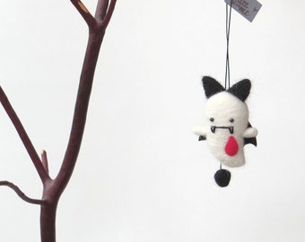 Halloween mini Vampire devil ornament, needle felted ghost, kawaii cute goth, small tree decor