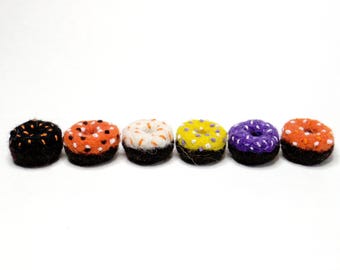Needle Felted Halloween Miniature Donuts, Wool Doughnuts, Dollhouse Food (Set of 6)