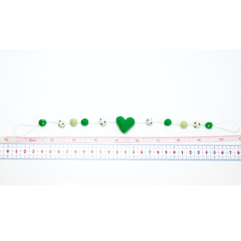 St Patrick's green heart tiny felt ball short miniature garland for small tree, doll house decor, friends gift image 5
