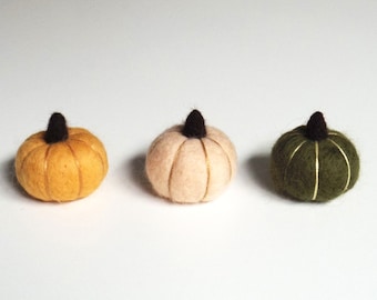 Needle Felted Miniature Pumpkin Set, Boho Rustic Fall Decor